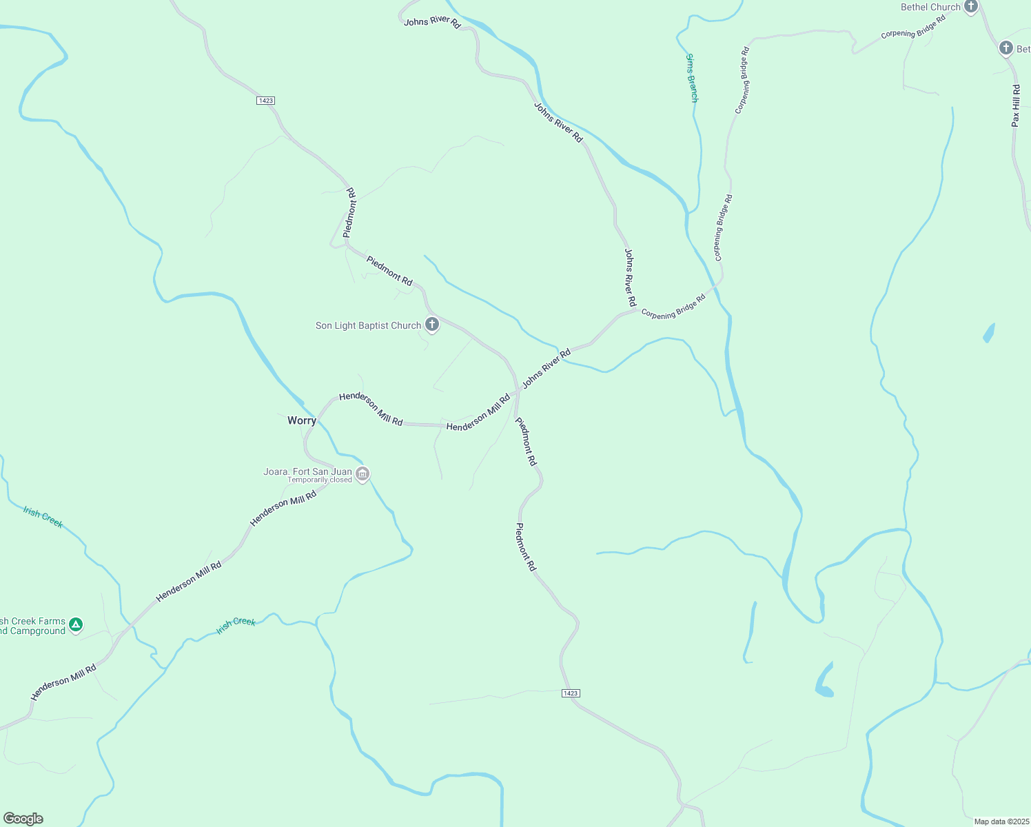 map of restaurants, bars, coffee shops, grocery stores, and more near State Road 1423 in Burke County