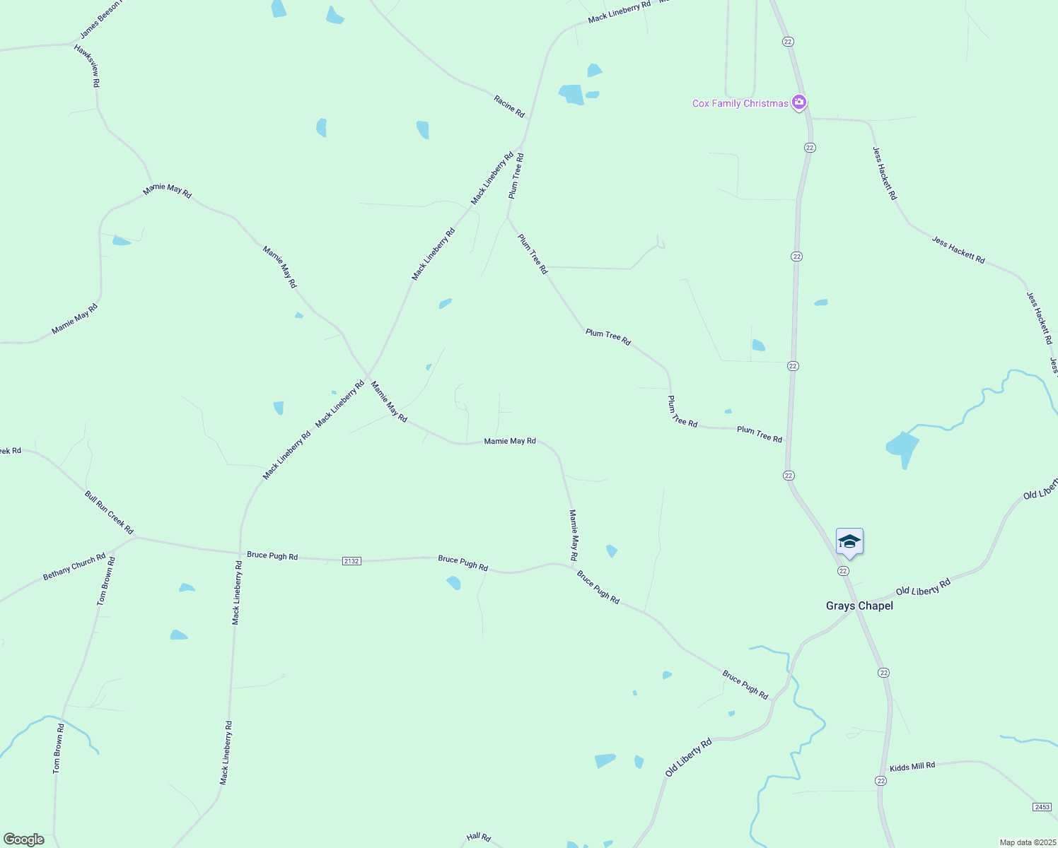 map of restaurants, bars, coffee shops, grocery stores, and more near 3633 Mamie May Road in Franklinville