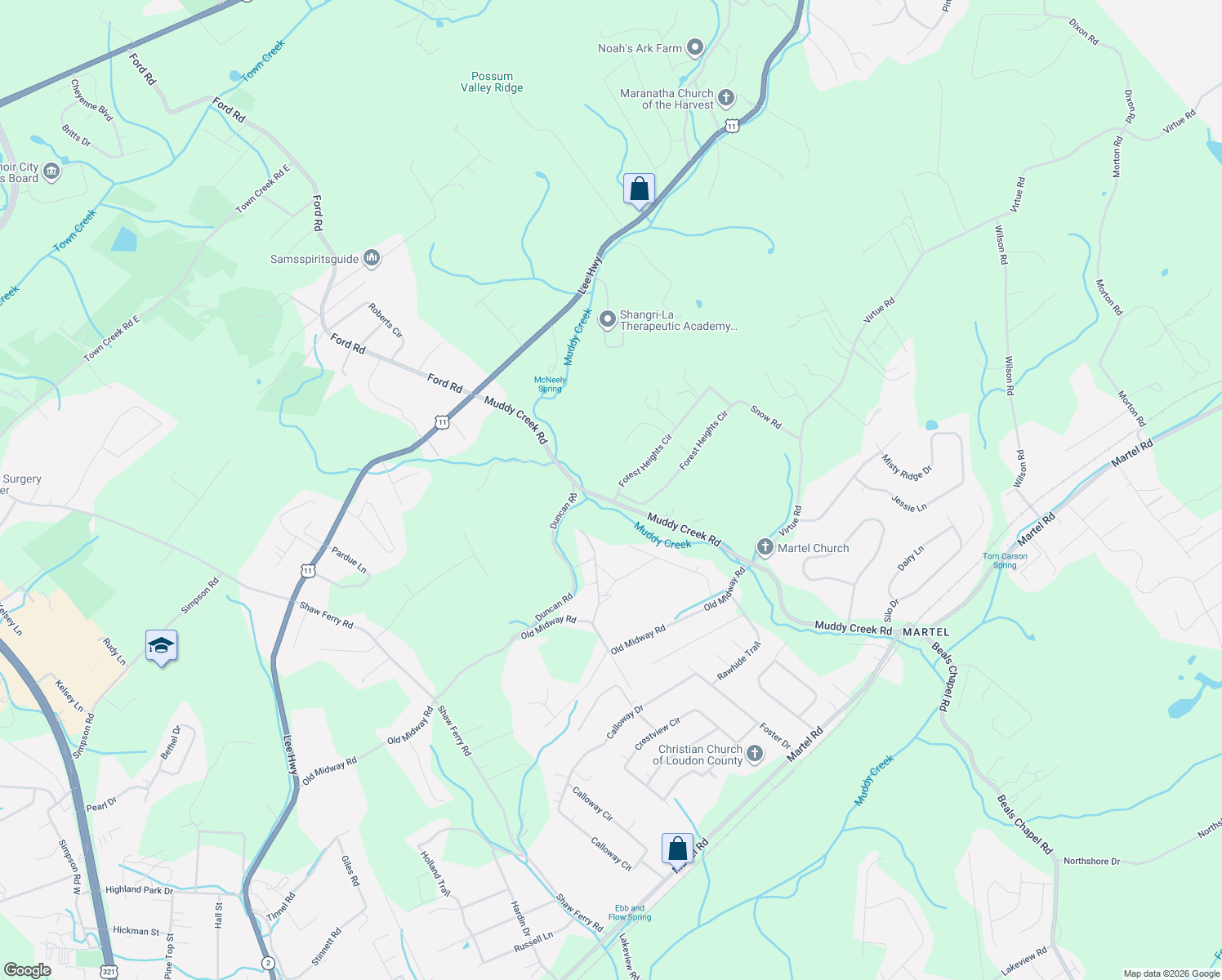 map of restaurants, bars, coffee shops, grocery stores, and more near 3973 Forest Heights Circle in Lenoir City