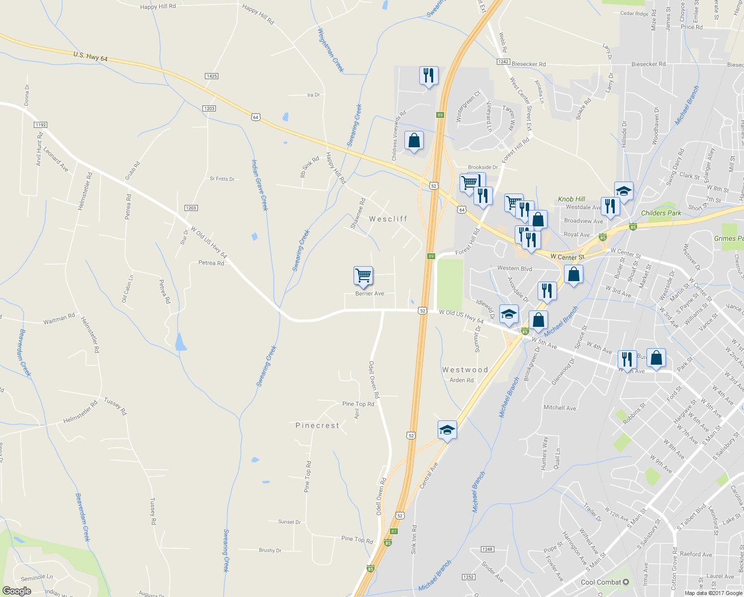 map of restaurants, bars, coffee shops, grocery stores, and more near 151 Forrest Hedrick Road in Lexington