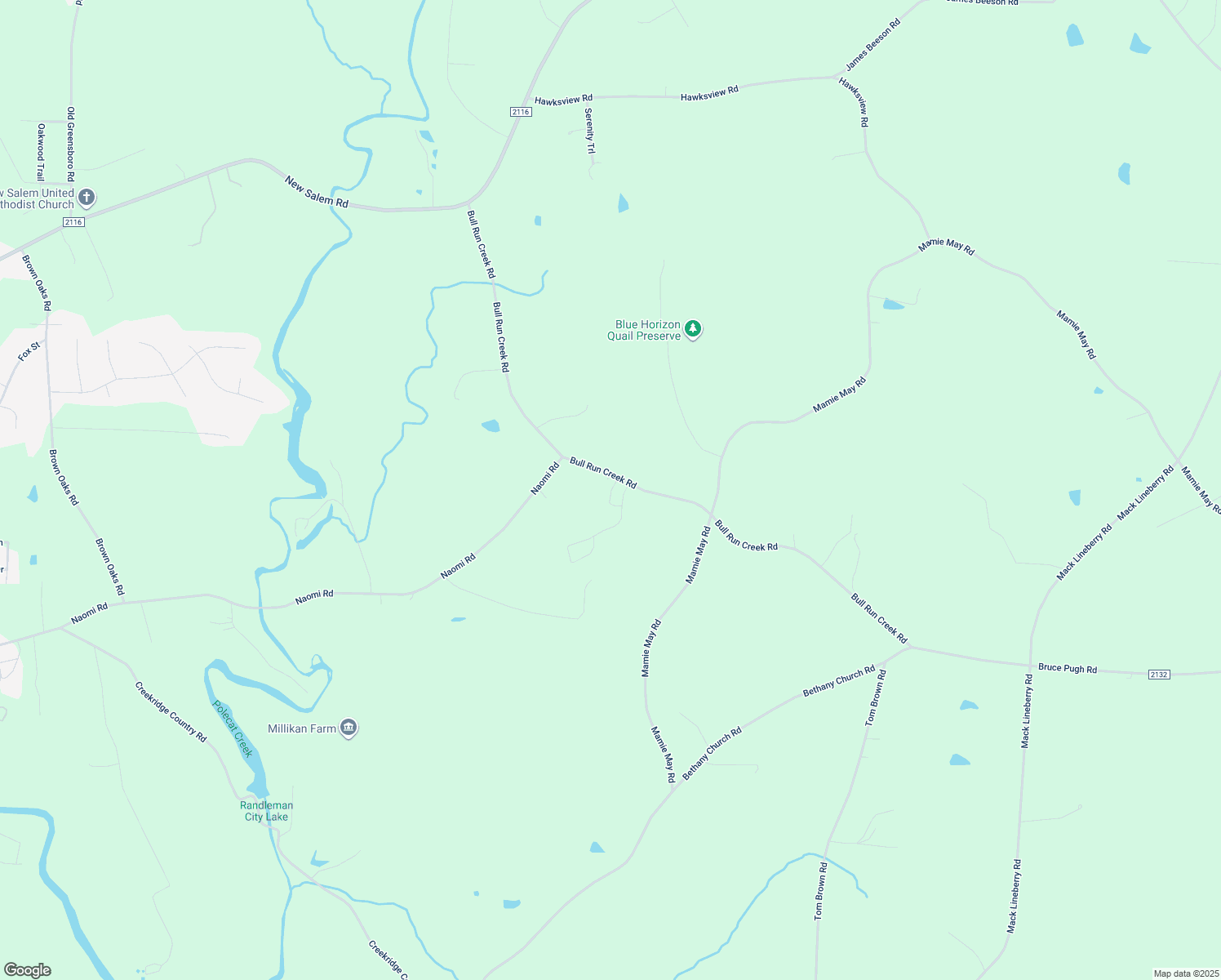 map of restaurants, bars, coffee shops, grocery stores, and more near 4257 Bull Run Creek Road in Franklinville