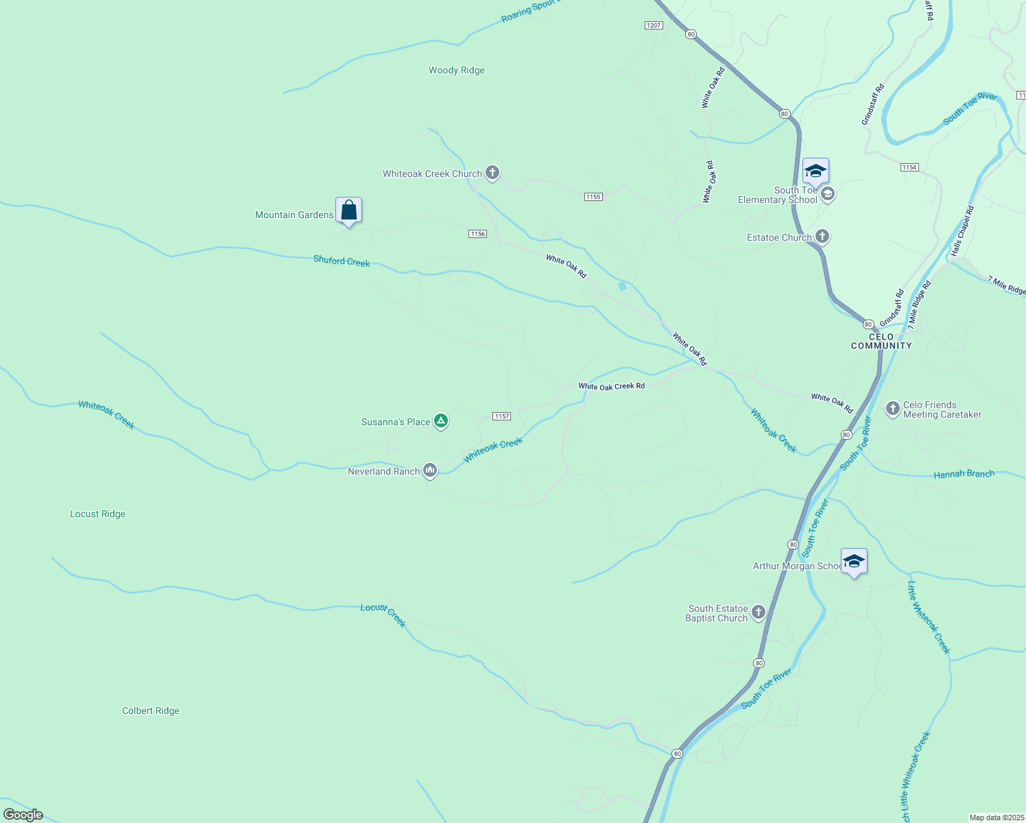 map of restaurants, bars, coffee shops, grocery stores, and more near White Oak Creek Road in Burnsville