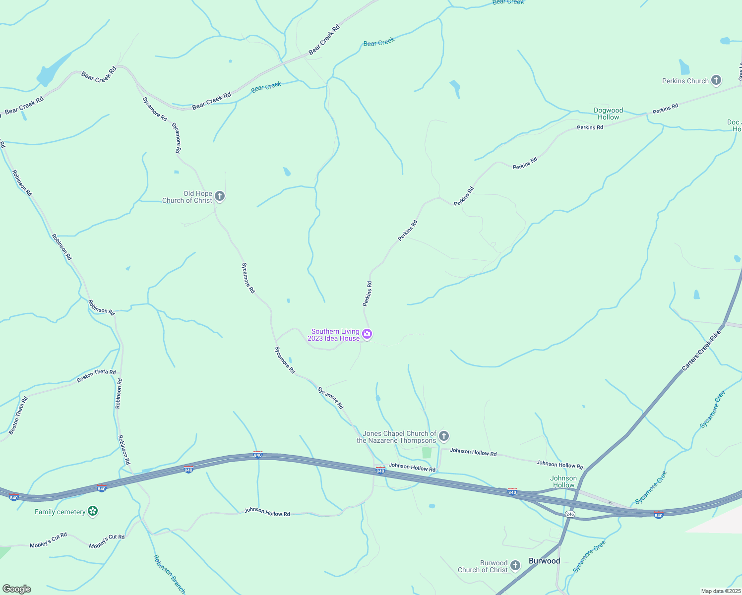 map of restaurants, bars, coffee shops, grocery stores, and more near 3900-3930 Perkins Road in Thompson's Station
