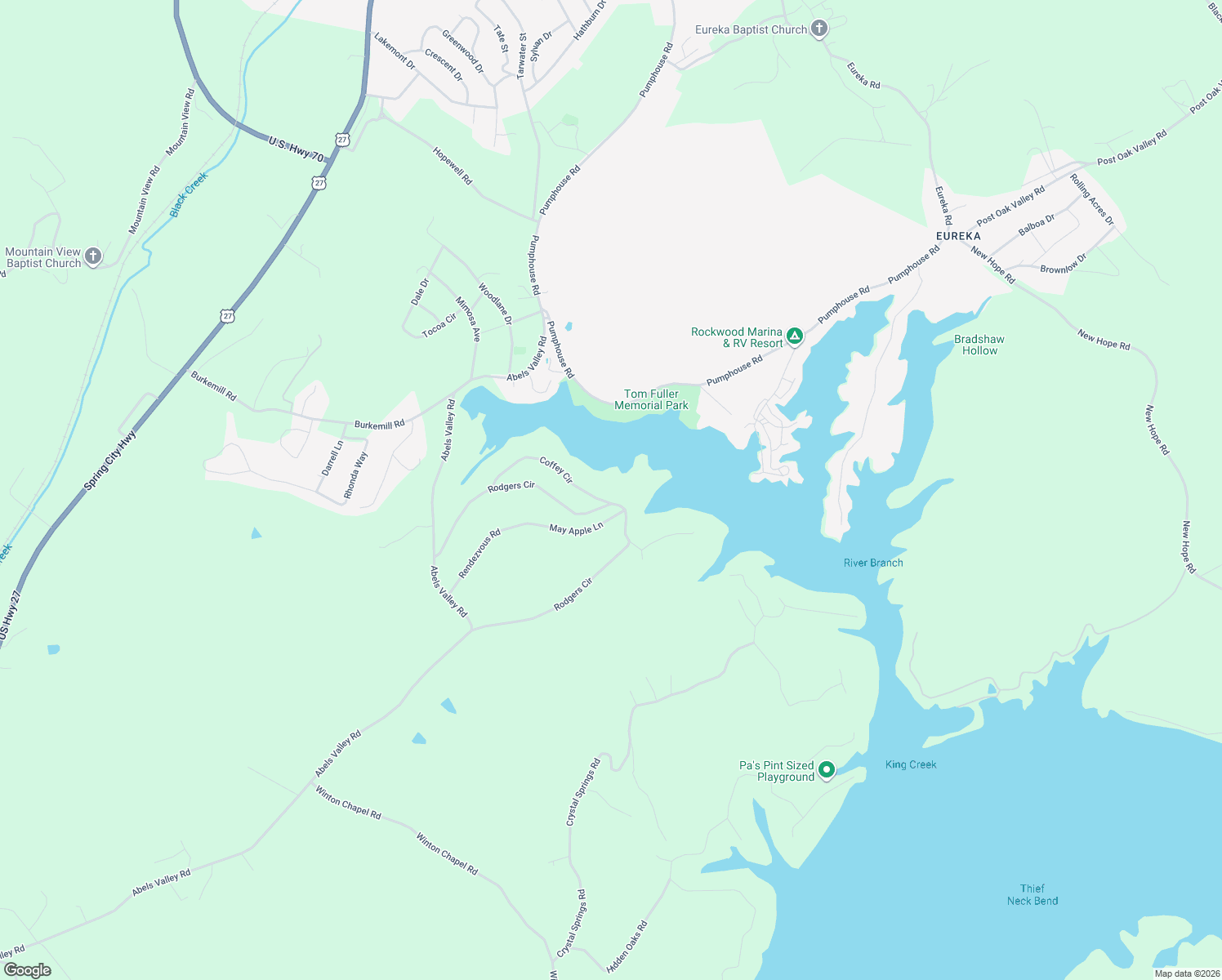 map of restaurants, bars, coffee shops, grocery stores, and more near 102 Coffey Circle in Rockwood