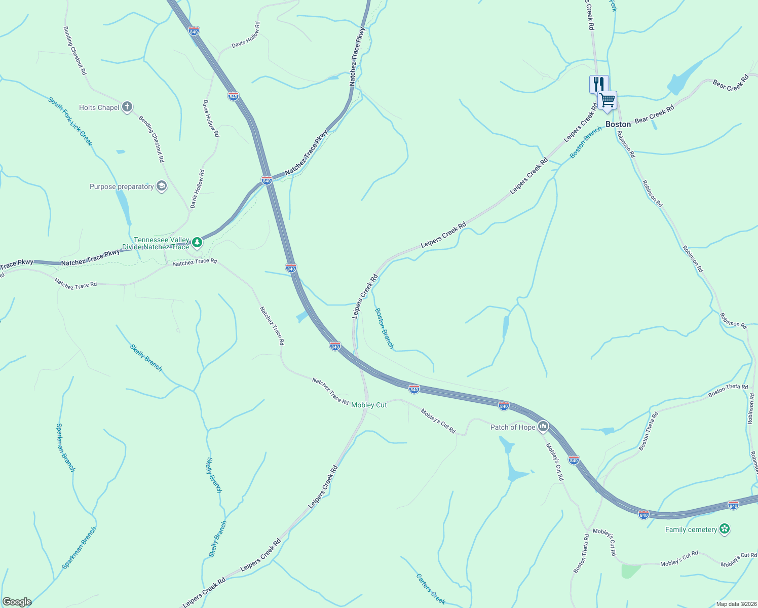 map of restaurants, bars, coffee shops, grocery stores, and more near 5700 Leipers Creek Road in Franklin