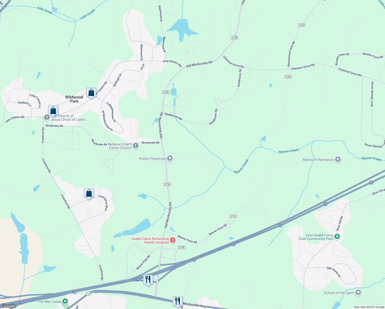 map of restaurants, bars, coffee shops, grocery stores, and more near 181 White Fox Trail in Statesville