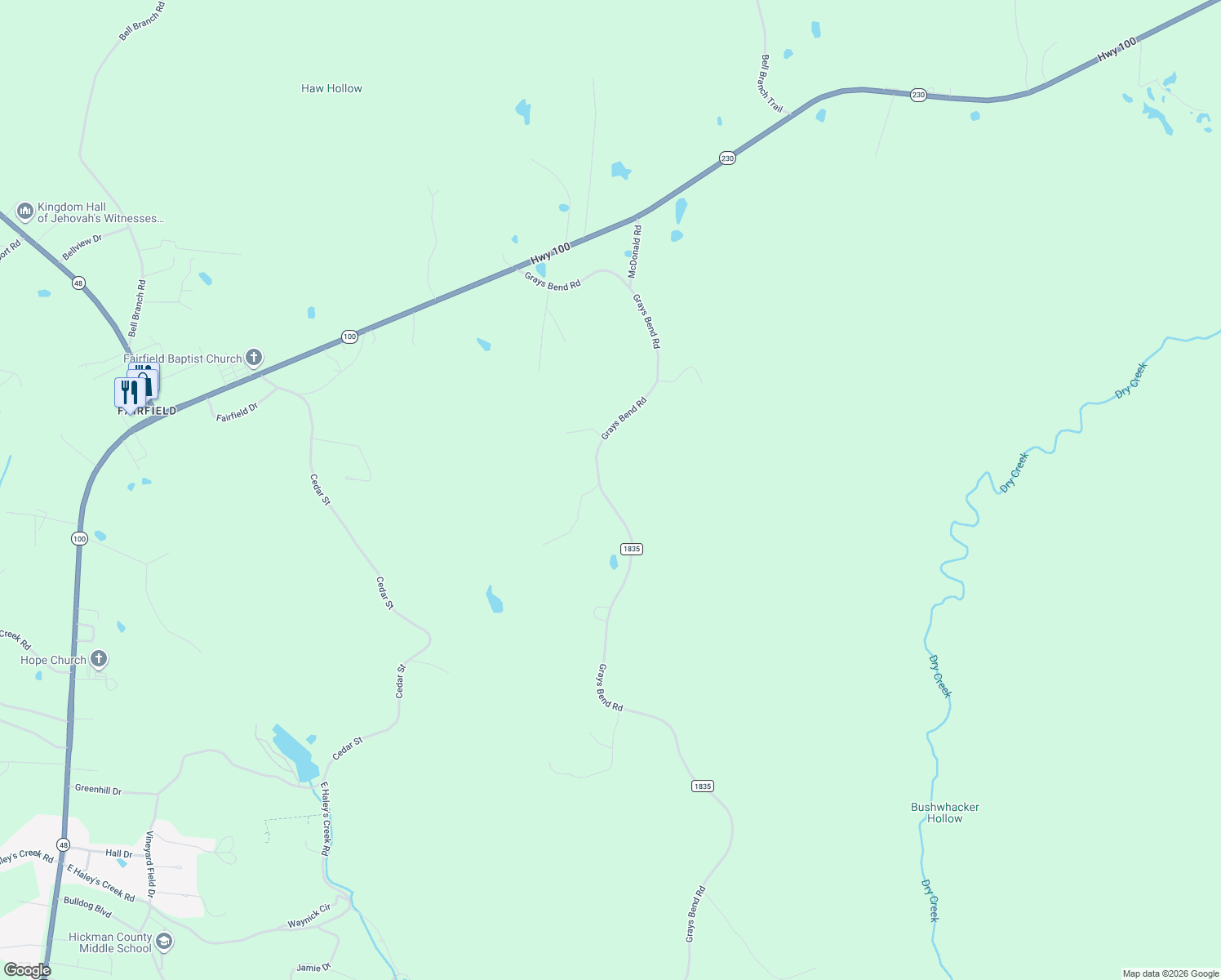 map of restaurants, bars, coffee shops, grocery stores, and more near 2556 Grays Bend Road in Centerville