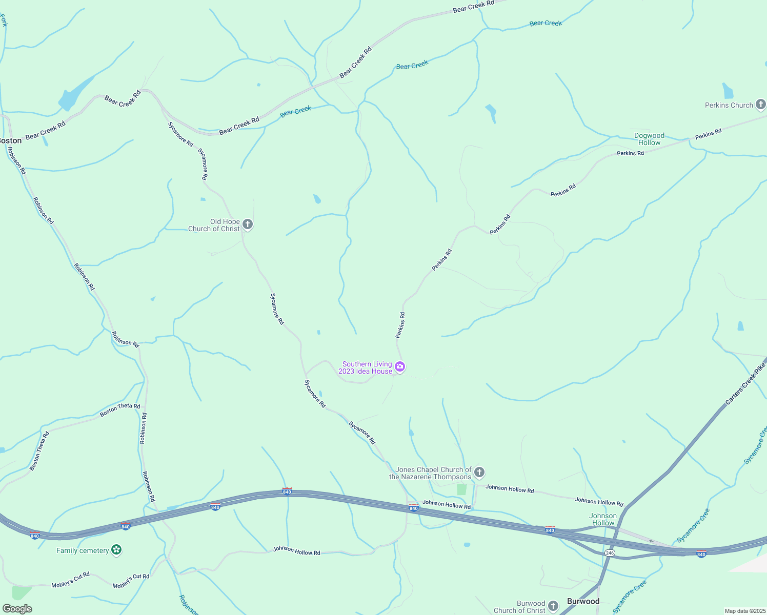 map of restaurants, bars, coffee shops, grocery stores, and more near 3900 Perkins Road in Thompson's Station