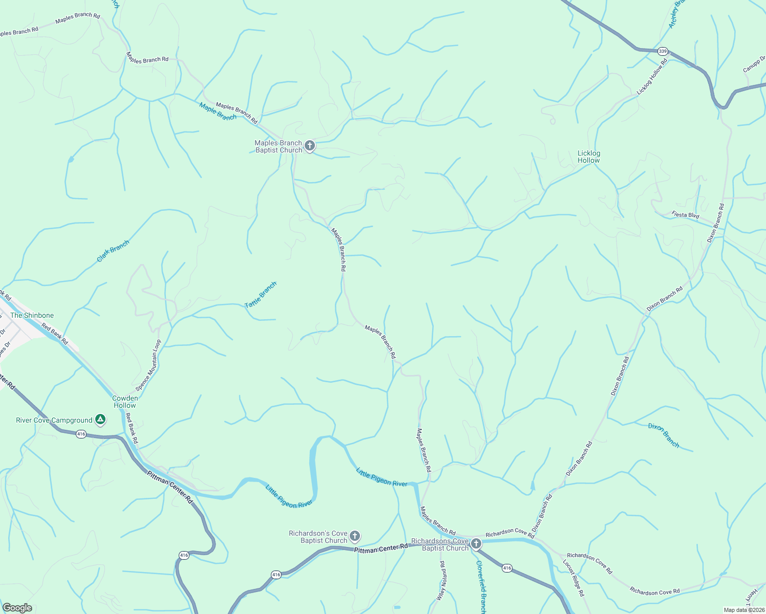 map of restaurants, bars, coffee shops, grocery stores, and more near 3145 Maples Branch Road in Sevierville
