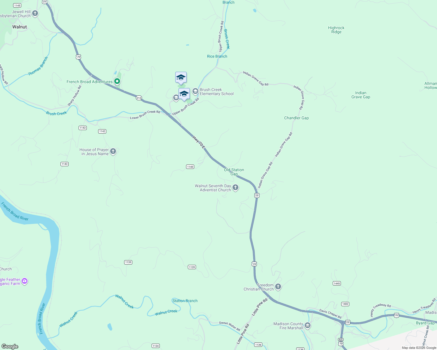 map of restaurants, bars, coffee shops, grocery stores, and more near 82 Station Gap Road in Marshall