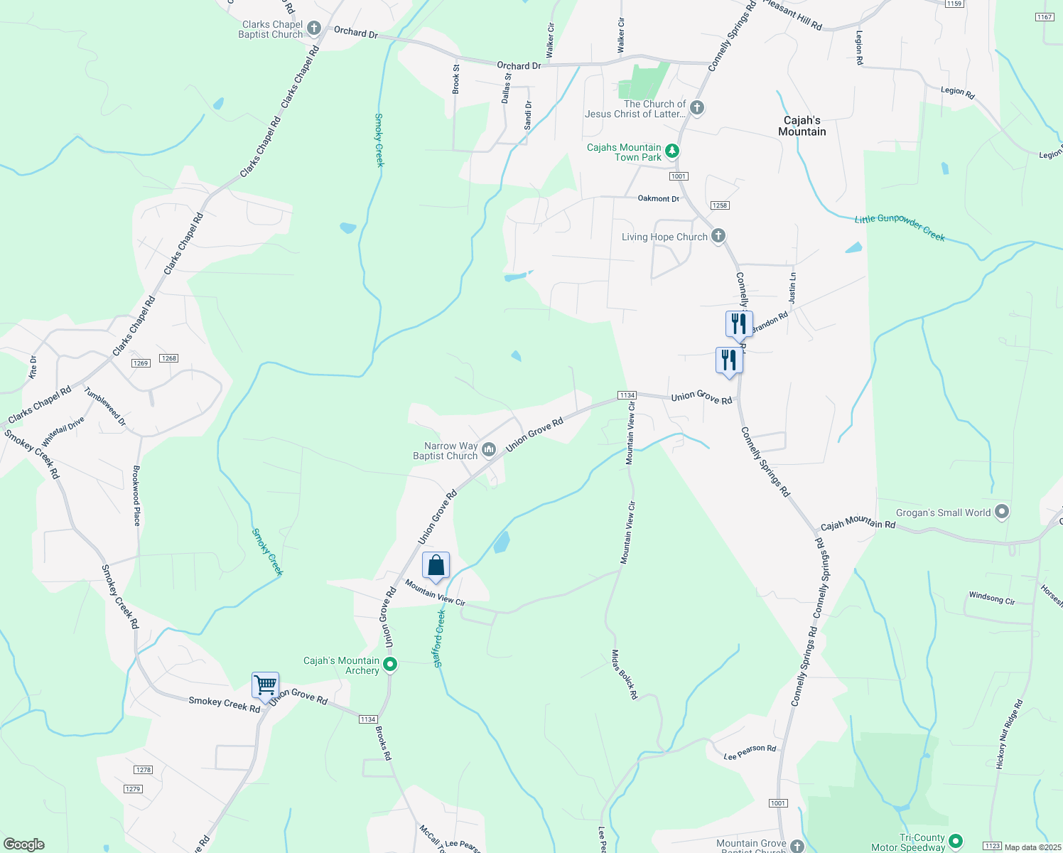 map of restaurants, bars, coffee shops, grocery stores, and more near 1668 Union Grove Road in Lenoir