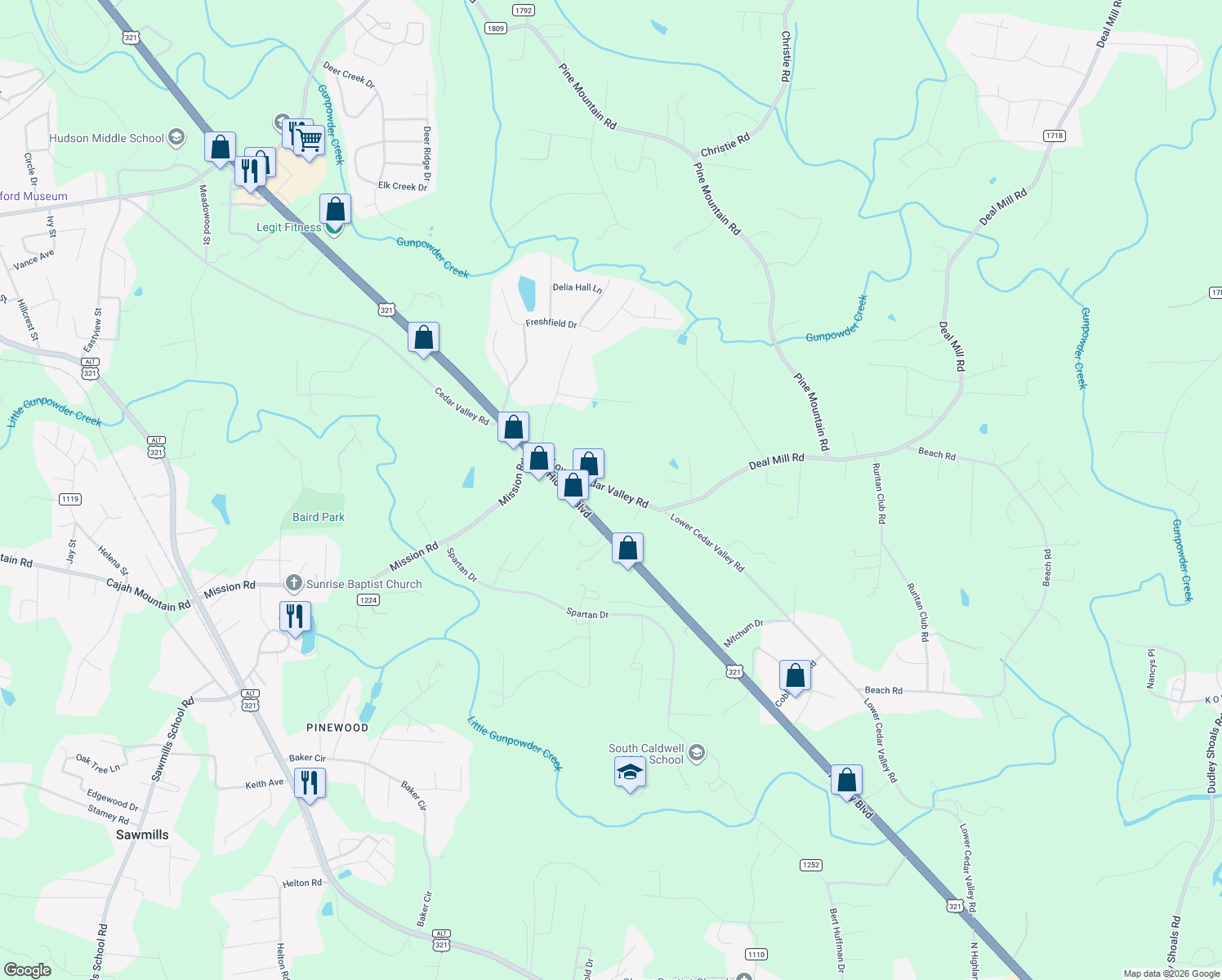 map of restaurants, bars, coffee shops, grocery stores, and more near 4054 Lower Cedar Valley Rd in Hudson