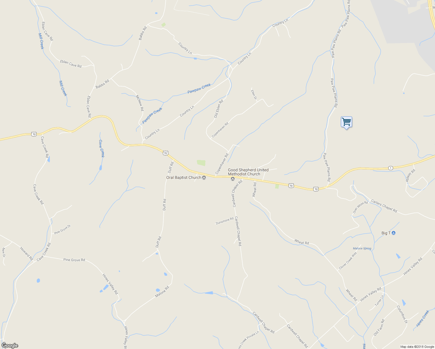 map of restaurants, bars, coffee shops, grocery stores, and more near 106 Copenhaver Road in Lenoir City