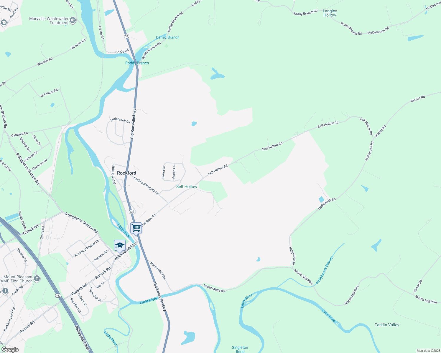 map of restaurants, bars, coffee shops, grocery stores, and more near 326 Self Hollow Road in Rockford