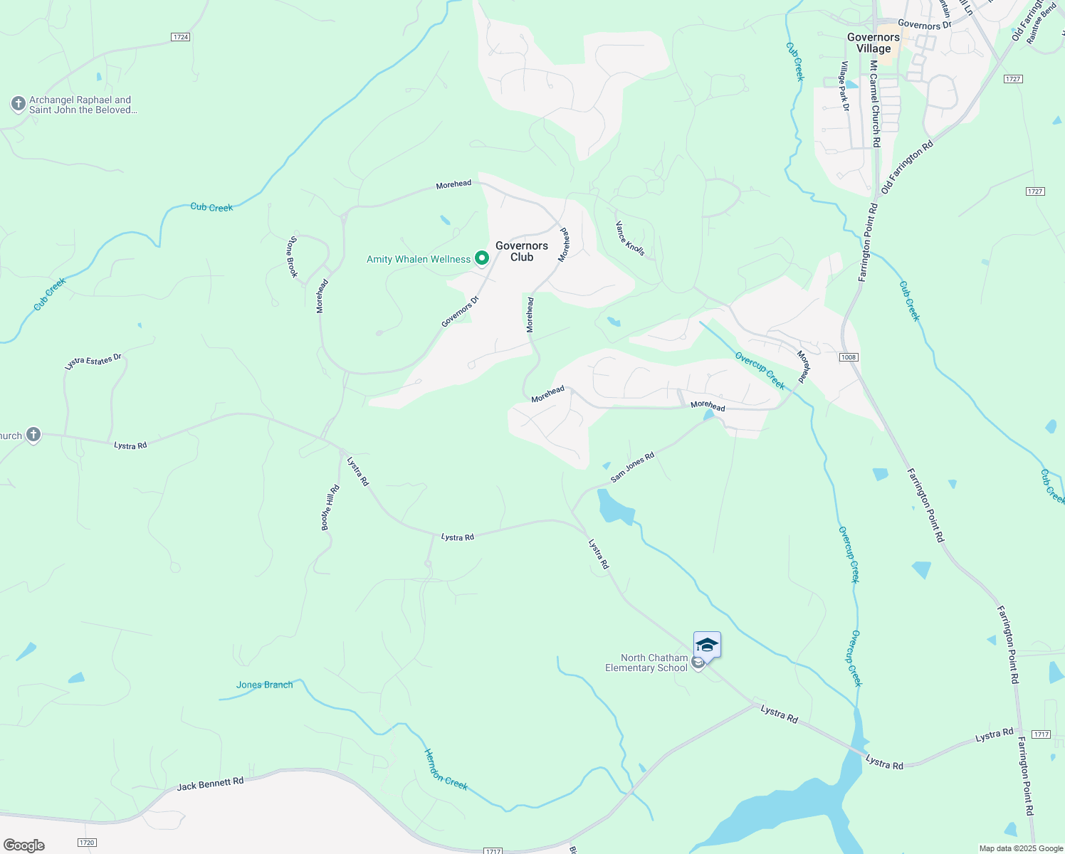 map of restaurants, bars, coffee shops, grocery stores, and more near 73001 Harvey in Chapel Hill