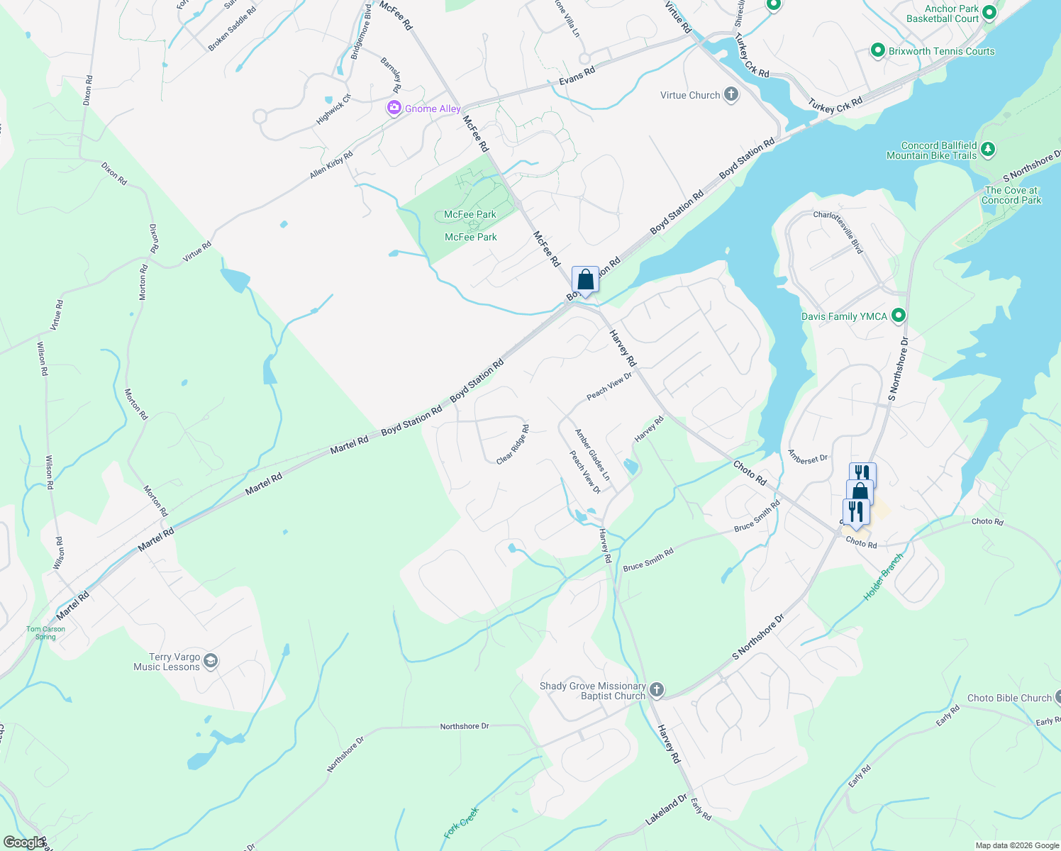 map of restaurants, bars, coffee shops, grocery stores, and more near 12901 Clear Ridge Rd in Knoxville