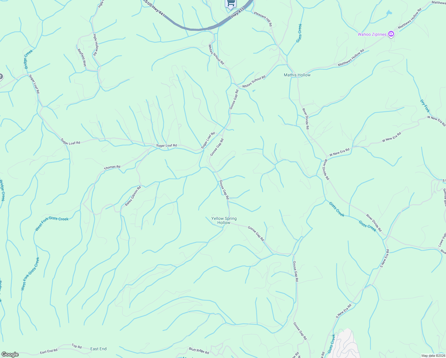 map of restaurants, bars, coffee shops, grocery stores, and more near 1017 Goose Gap Road in Sevierville