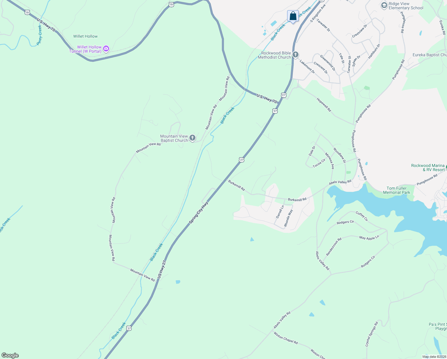 map of restaurants, bars, coffee shops, grocery stores, and more near 106 Breedlove Road in Rockwood