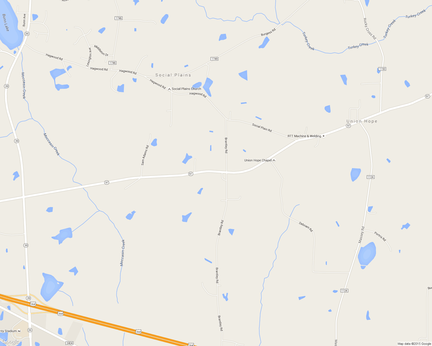 map of restaurants, bars, coffee shops, grocery stores, and more near 13675 Highway 97 in Zebulon