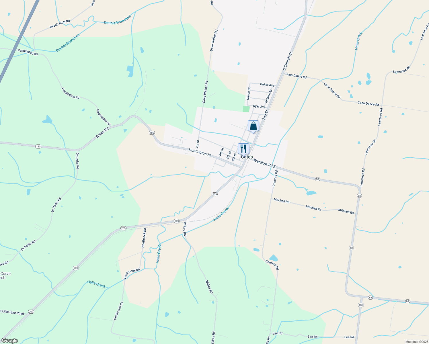map of restaurants, bars, coffee shops, grocery stores, and more near 118 Bells Alley in Gates