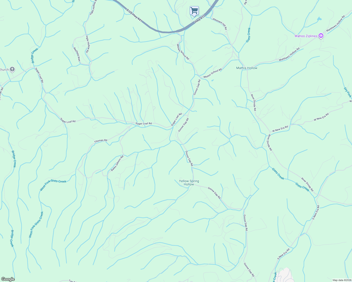 map of restaurants, bars, coffee shops, grocery stores, and more near 1017 Goose Gap Road in Sevierville