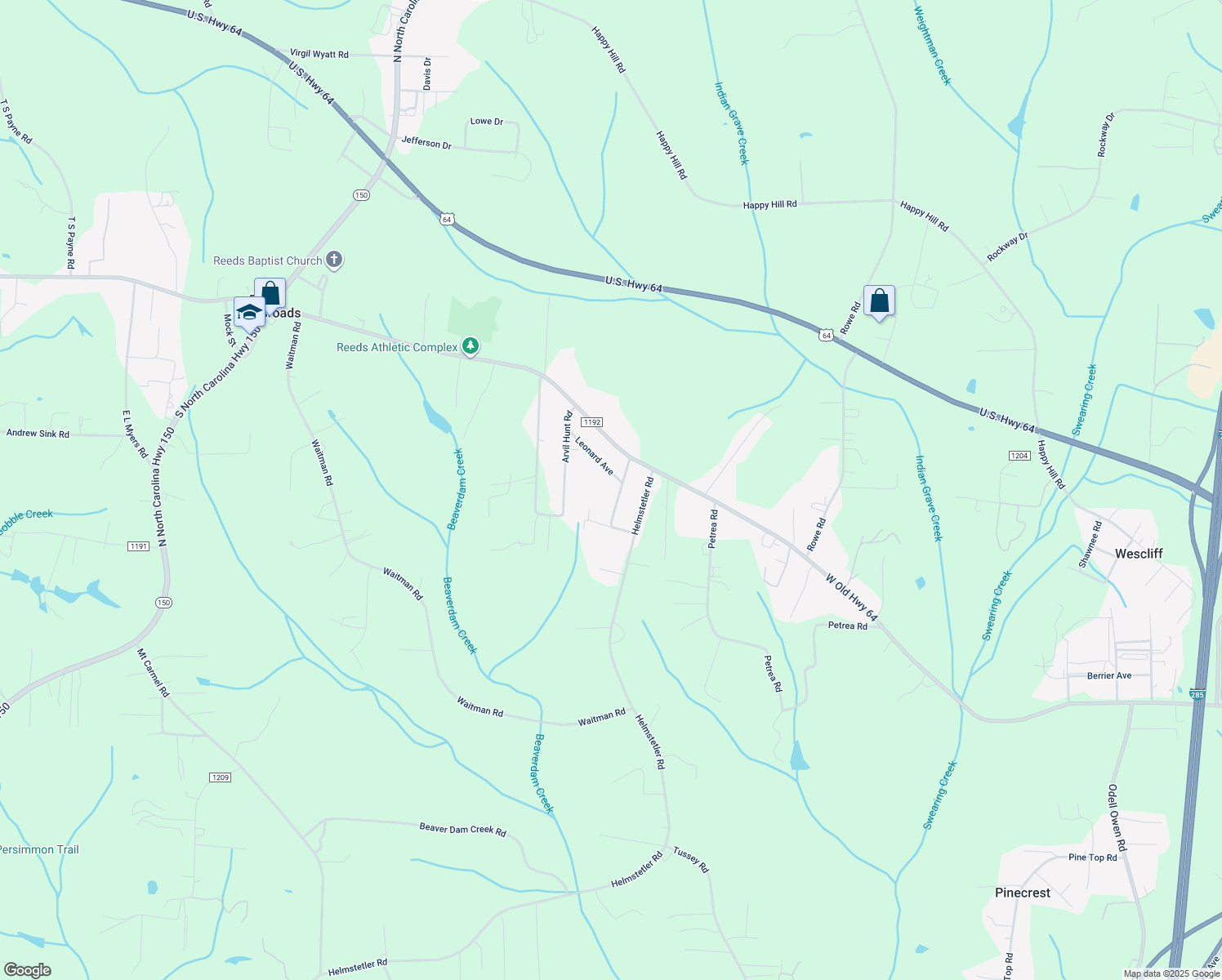 map of restaurants, bars, coffee shops, grocery stores, and more near 282 Curtis Leonard Road in Lexington