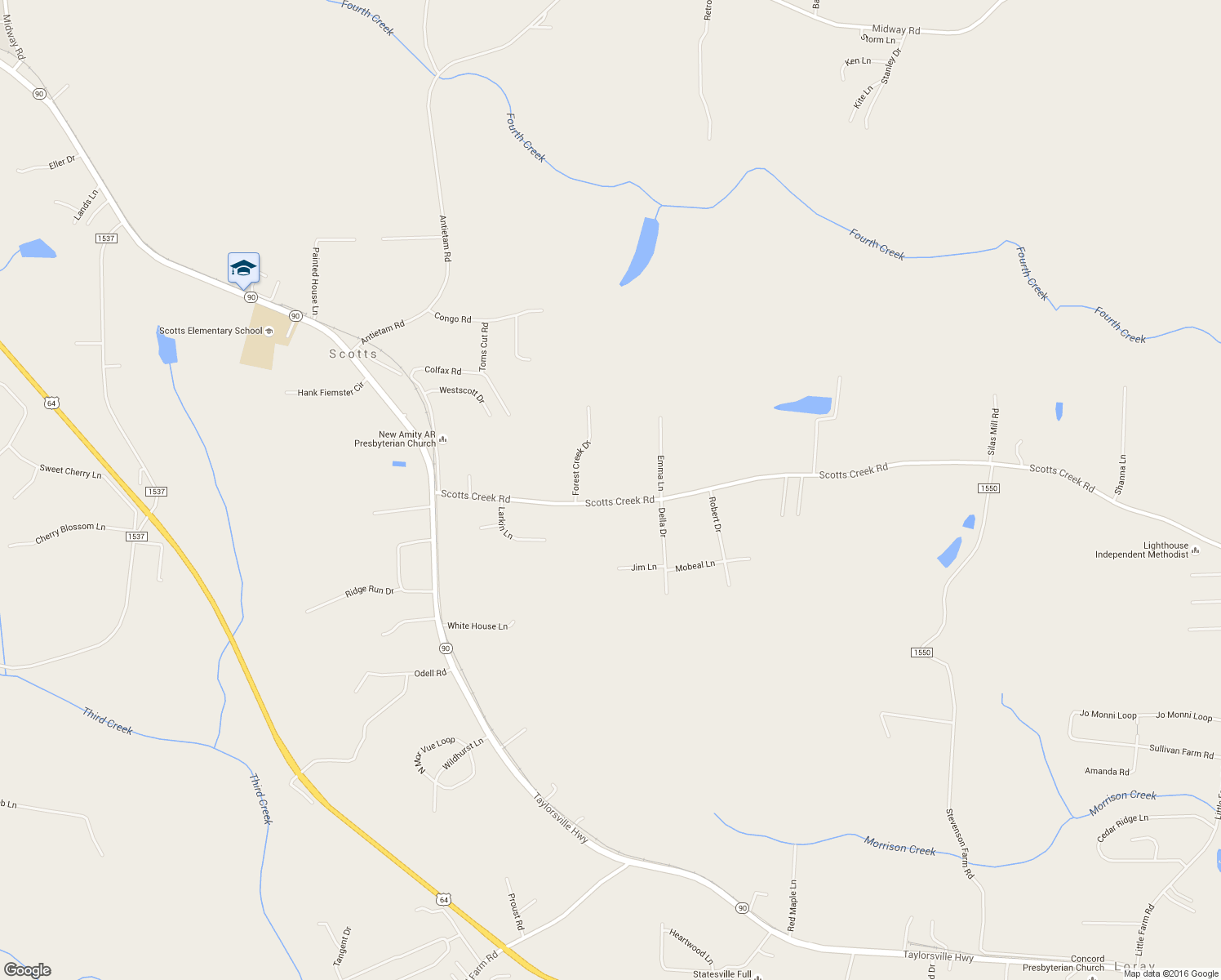 map of restaurants, bars, coffee shops, grocery stores, and more near 1370 Scotts Creek Road in Statesville