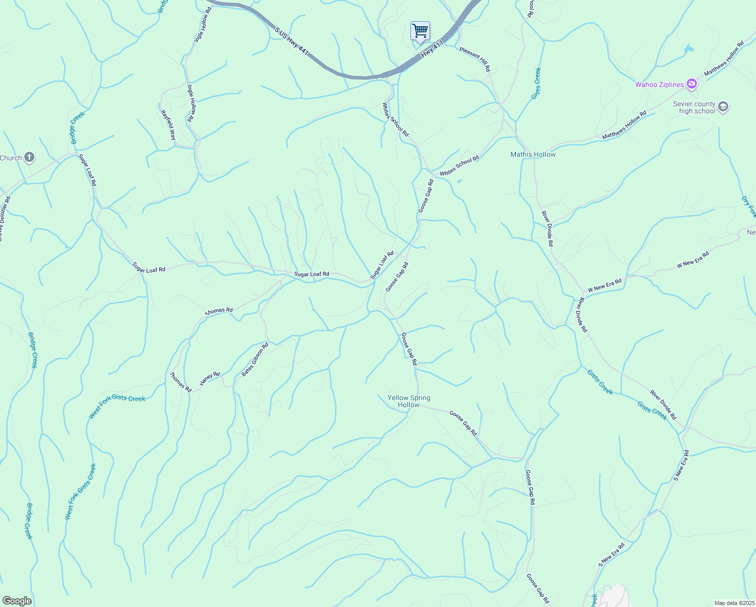 map of restaurants, bars, coffee shops, grocery stores, and more near 984 Goose Gap Road in Sevierville