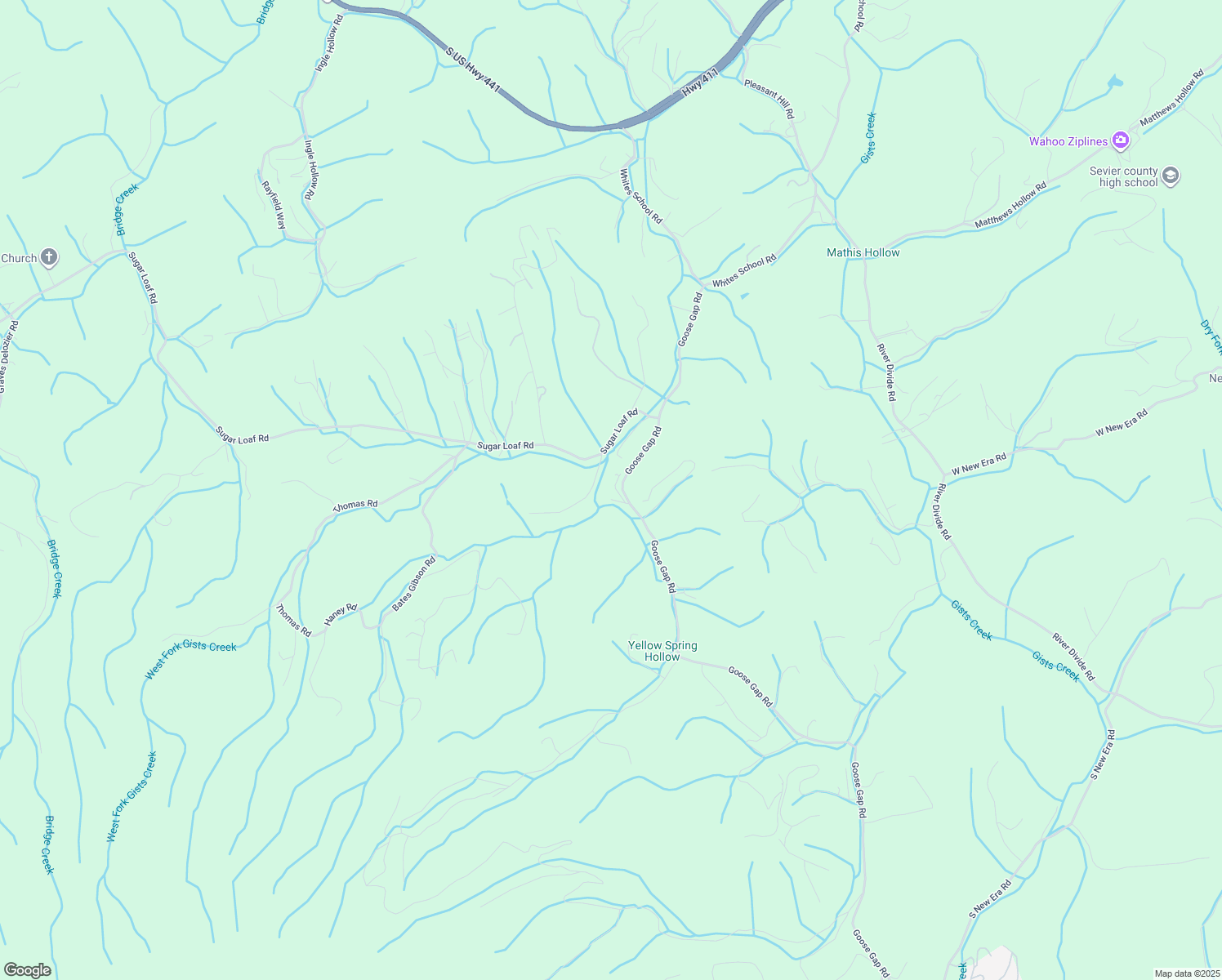 map of restaurants, bars, coffee shops, grocery stores, and more near 984 Goose Gap Road in Sevierville