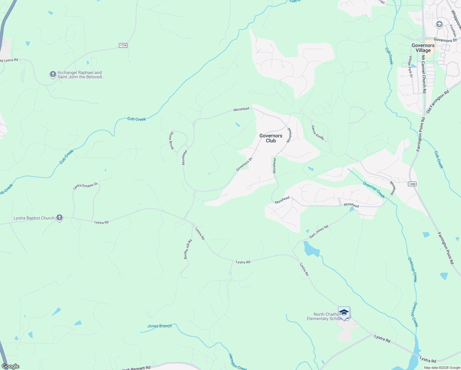 map of restaurants, bars, coffee shops, grocery stores, and more near 11417 Governors Drive in Chapel Hill