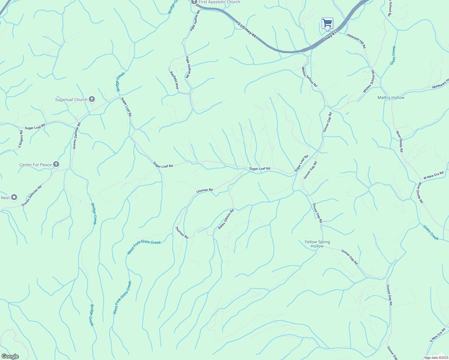 map of restaurants, bars, coffee shops, grocery stores, and more near 650 Thomas Road in Sevierville