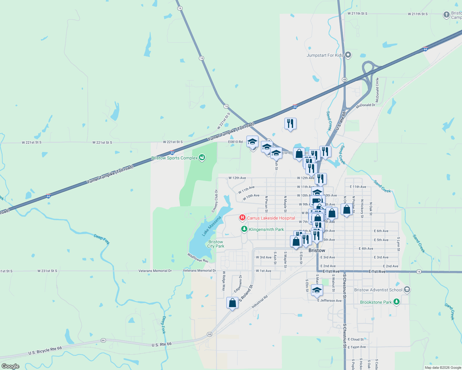 map of restaurants, bars, coffee shops, grocery stores, and more near 601 South Lakeridge Drive in Bristow