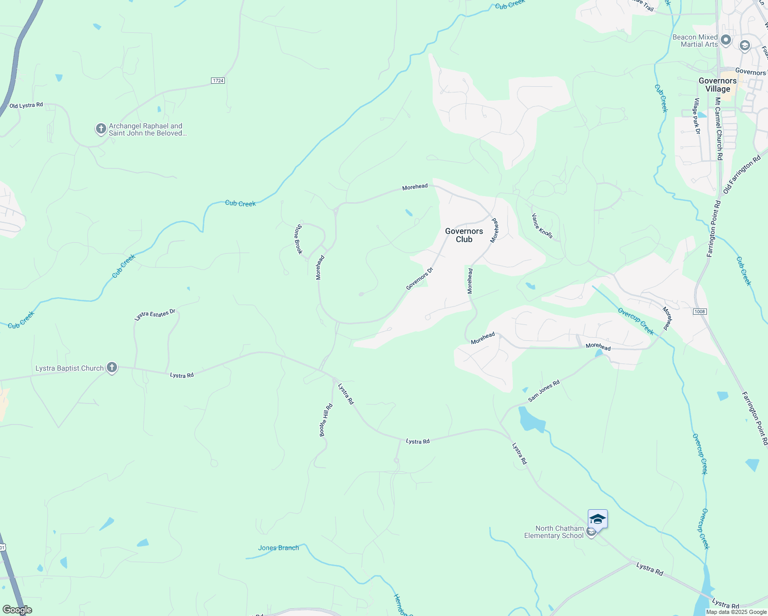 map of restaurants, bars, coffee shops, grocery stores, and more near 11420 Governors Dr in Chapel Hill