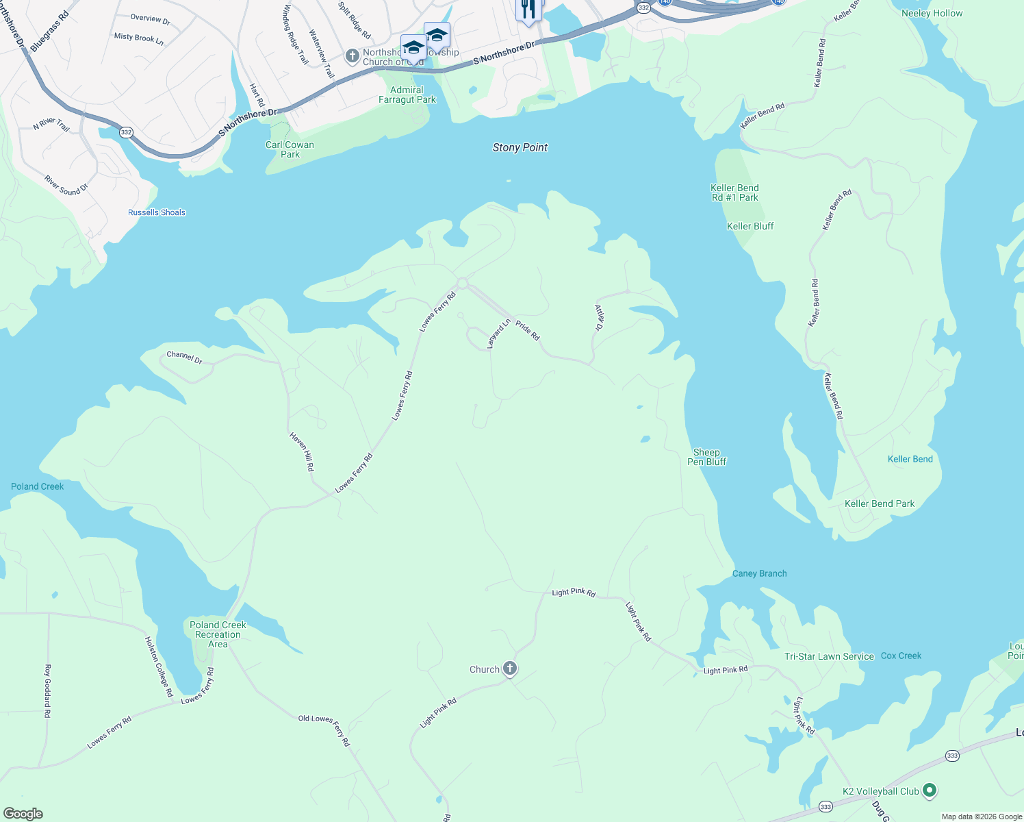 map of restaurants, bars, coffee shops, grocery stores, and more near 405 Timberhead Lane in Louisville