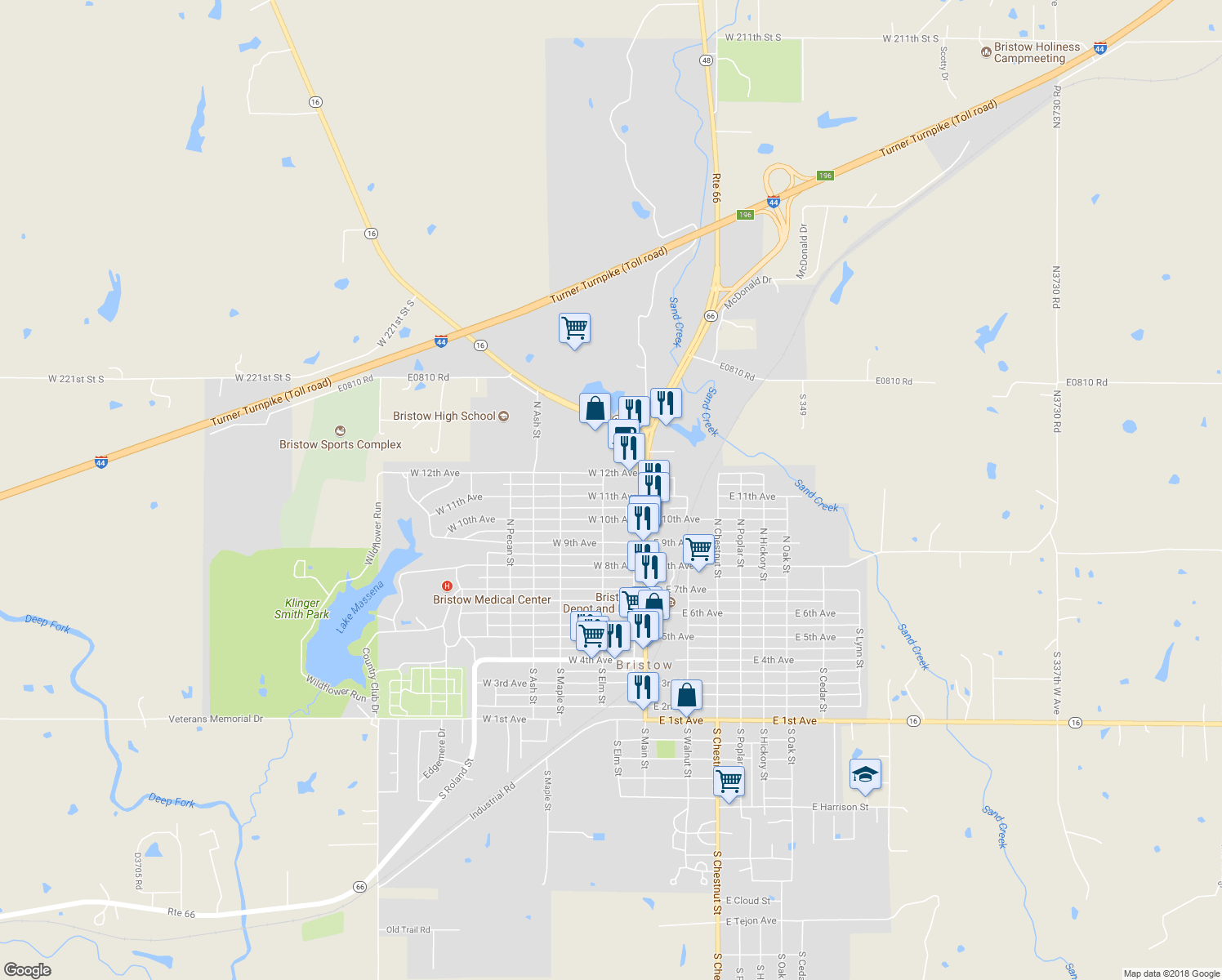 map of restaurants, bars, coffee shops, grocery stores, and more near 141 West 11th Avenue in Bristow