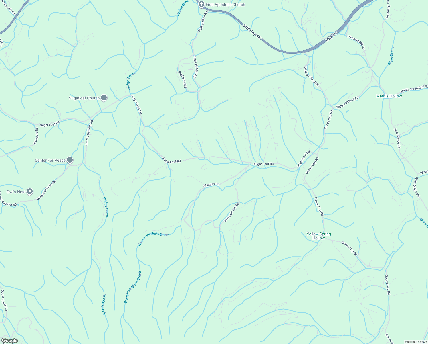 map of restaurants, bars, coffee shops, grocery stores, and more near 704 Thomas Road in Sevierville