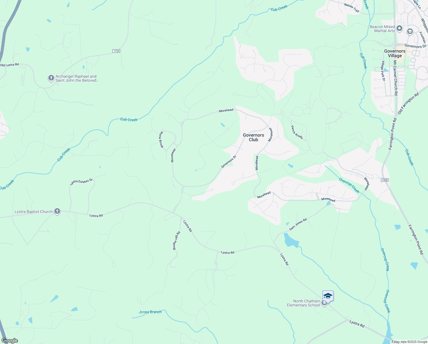 map of restaurants, bars, coffee shops, grocery stores, and more near 11412 Governors Drive in Chapel Hill