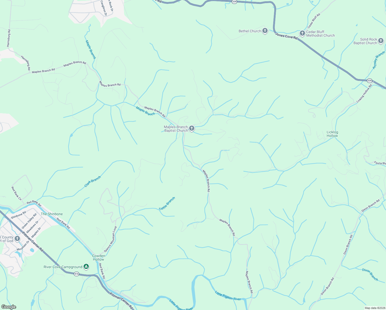 map of restaurants, bars, coffee shops, grocery stores, and more near 2865 Maples Branch Road in Sevierville