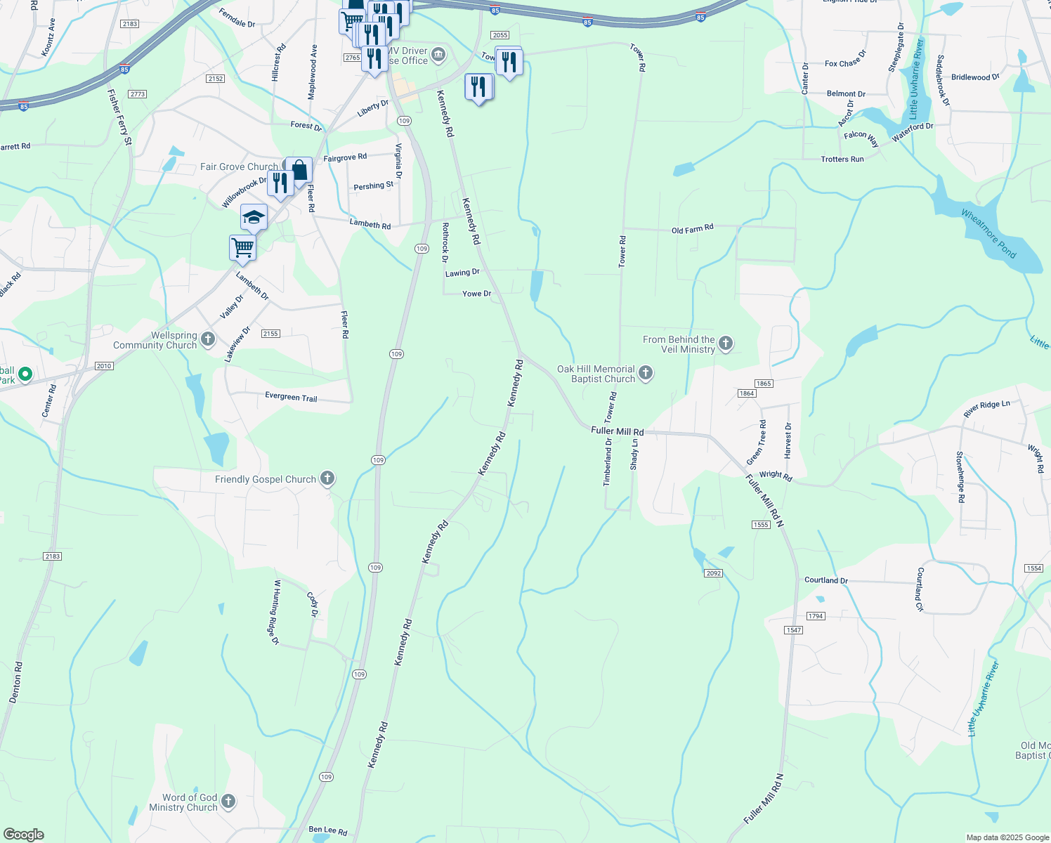 map of restaurants, bars, coffee shops, grocery stores, and more near 1263 Kennedy Road in Thomasville