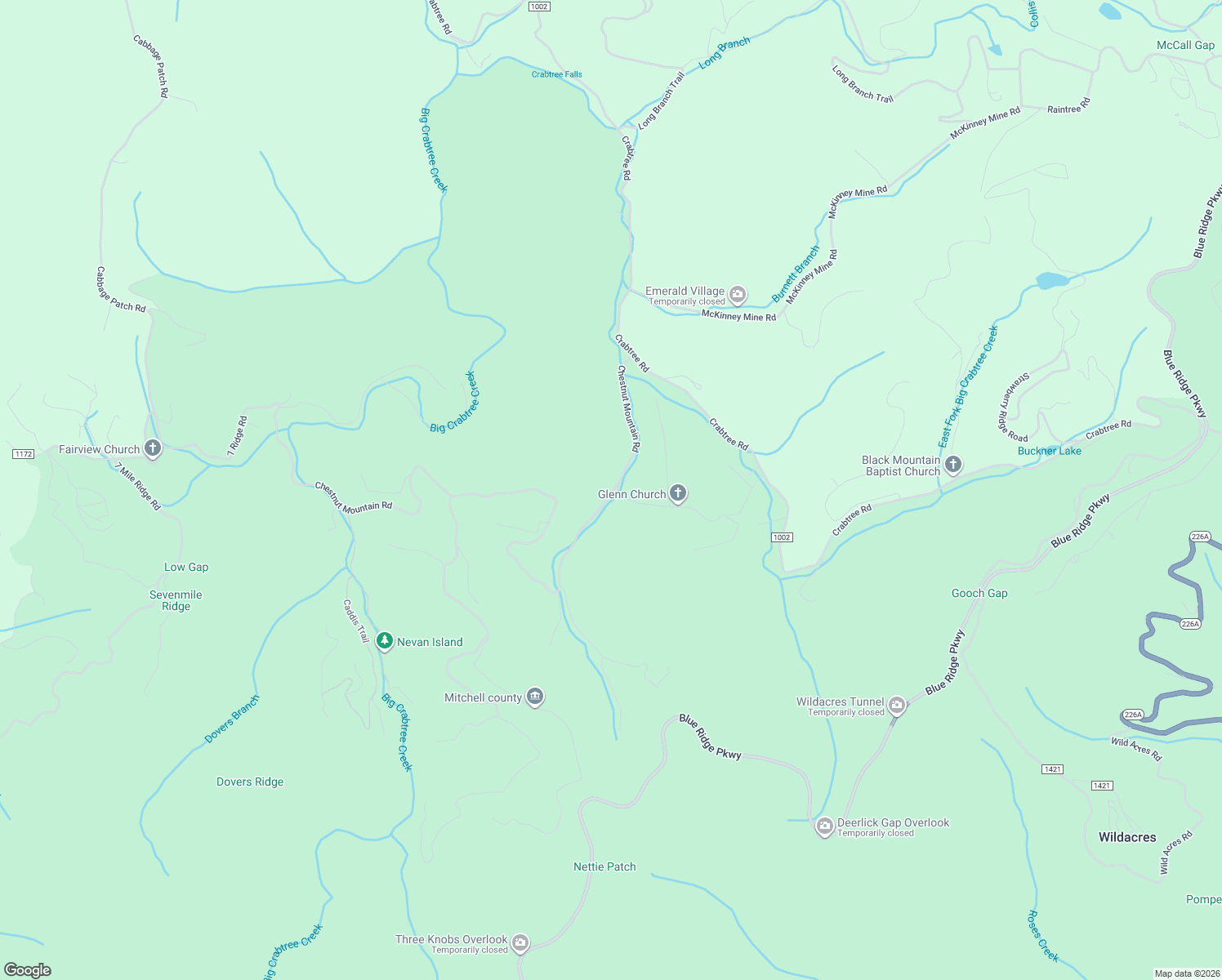 map of restaurants, bars, coffee shops, grocery stores, and more near 438 Chestnut Mountain Road in Spruce Pine