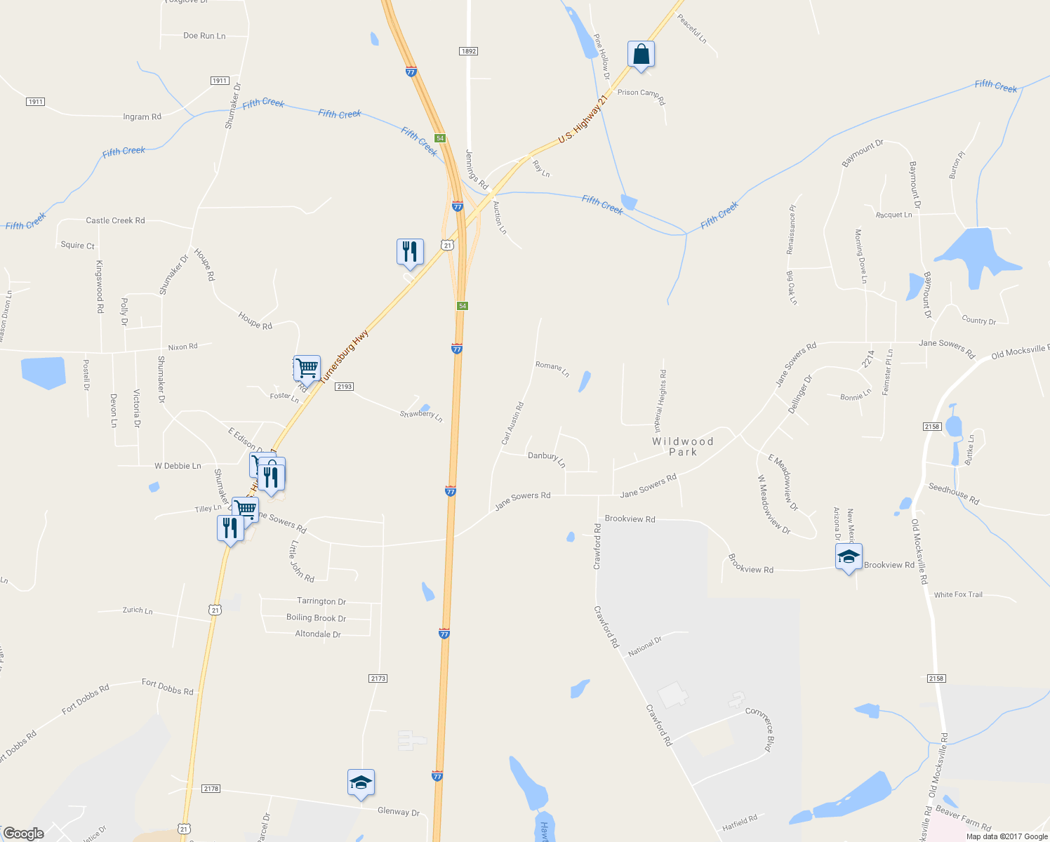 map of restaurants, bars, coffee shops, grocery stores, and more near 182 Carl Austin Road in Statesville