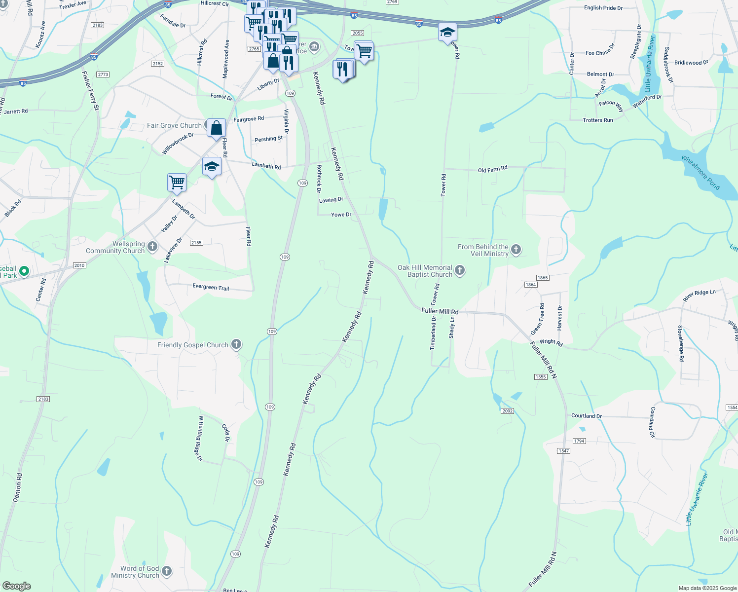map of restaurants, bars, coffee shops, grocery stores, and more near 1263 Kennedy Road in Thomasville
