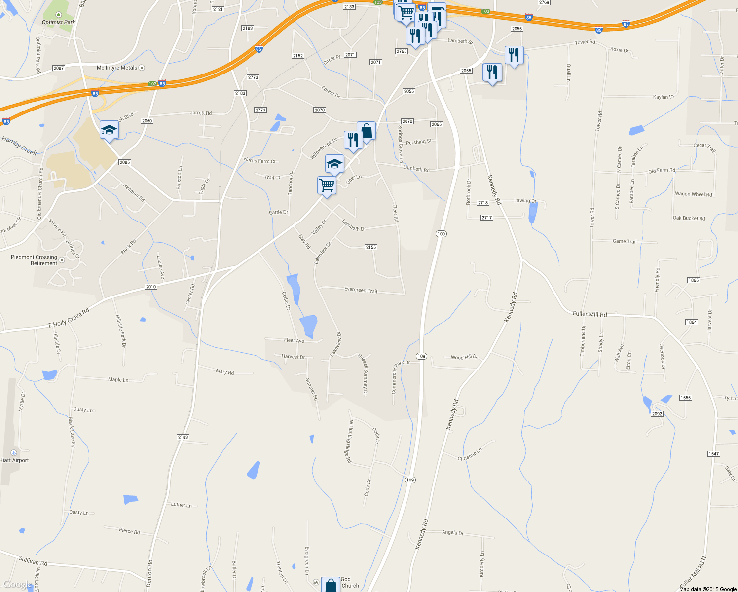 map of restaurants, bars, coffee shops, grocery stores, and more near 511 Evergreen Trail in Thomasville