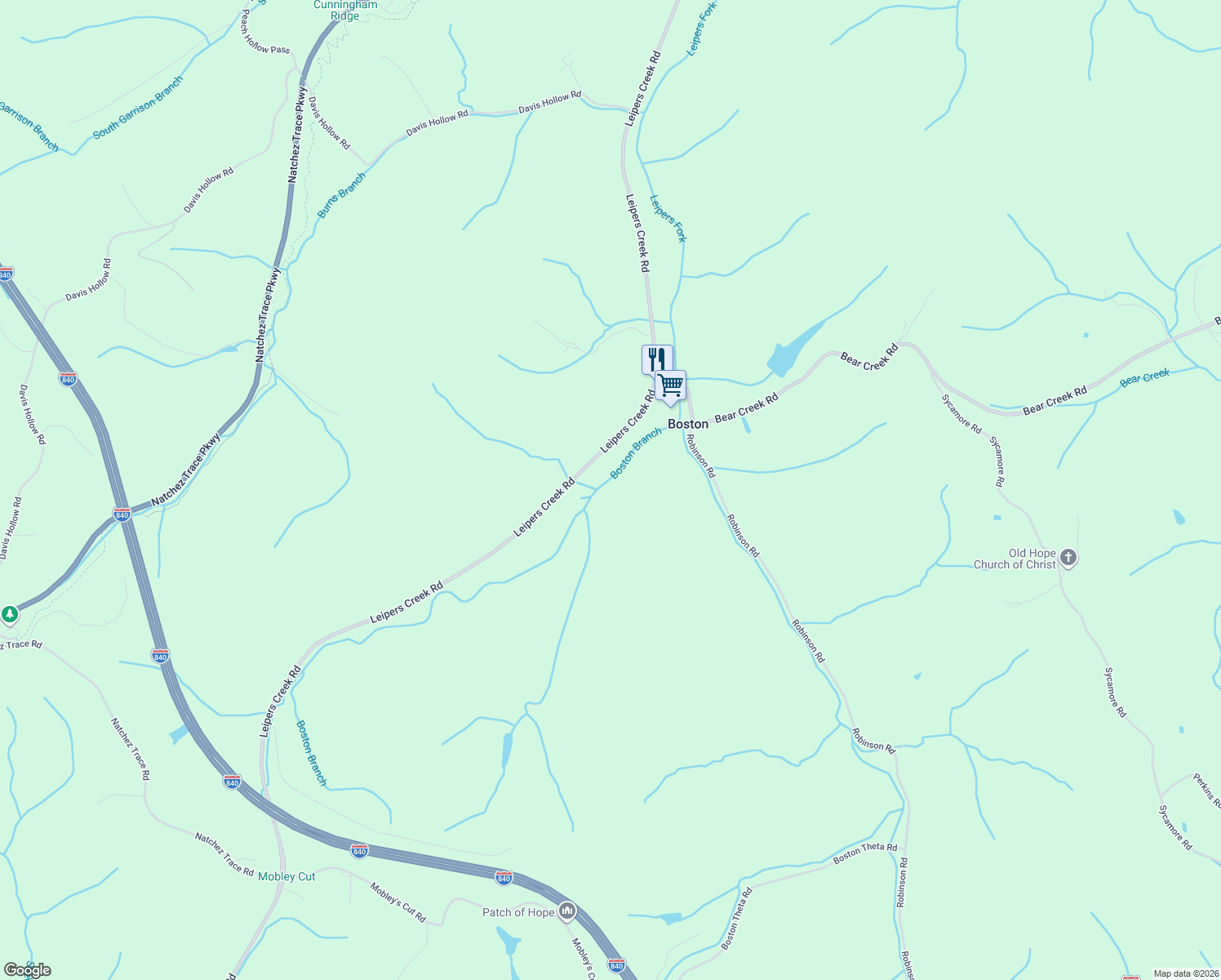 map of restaurants, bars, coffee shops, grocery stores, and more near 5620 Leipers Creek Road in Franklin