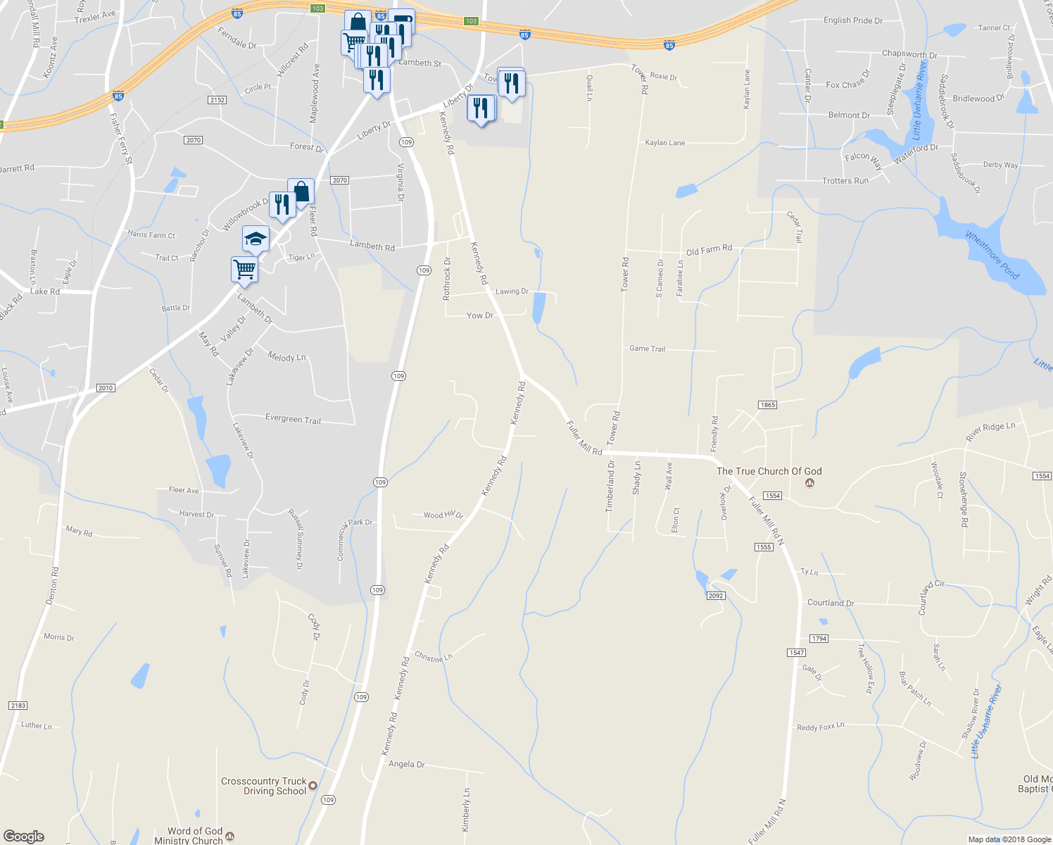 map of restaurants, bars, coffee shops, grocery stores, and more near 1167 Kennedy Road in Thomasville
