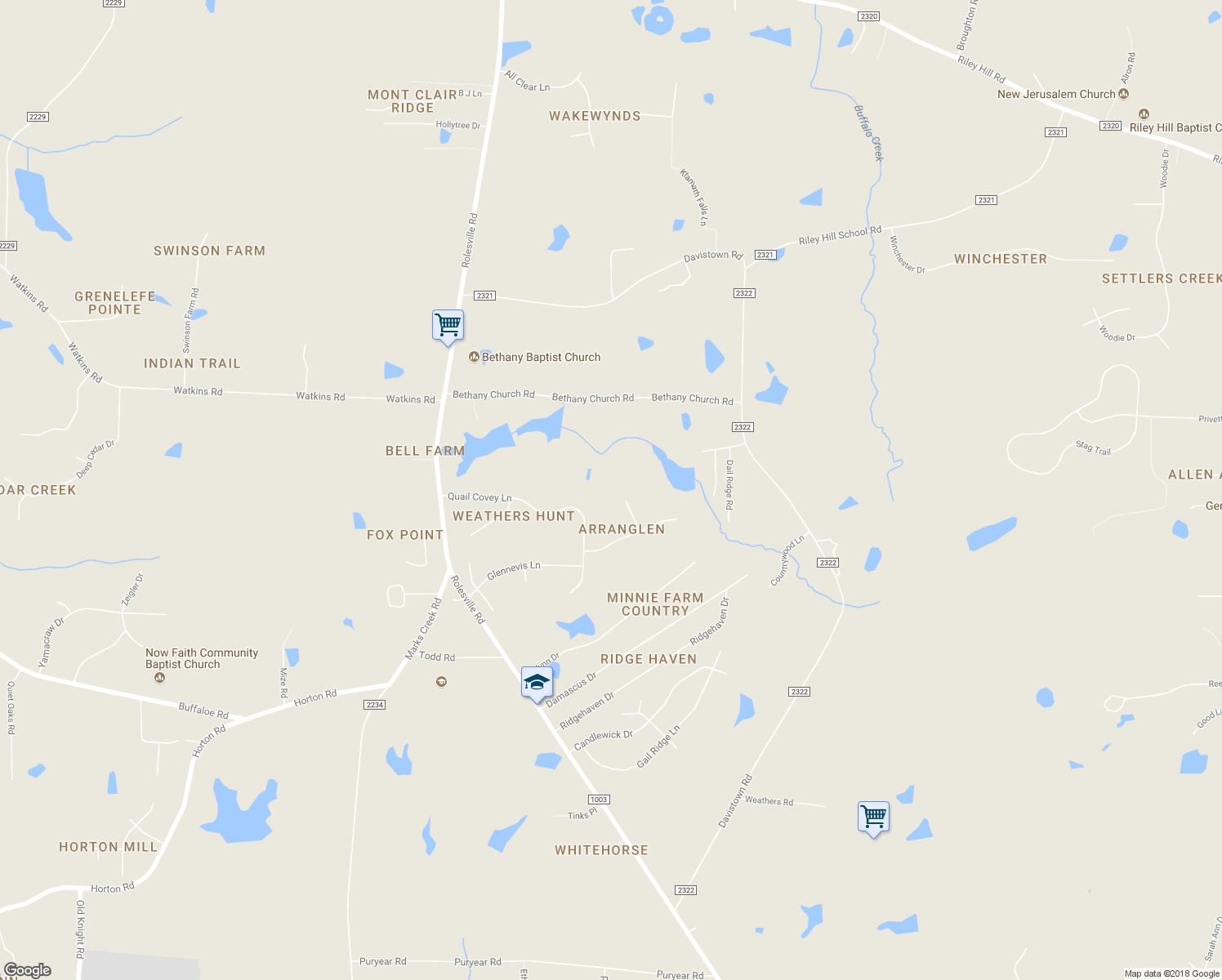 map of restaurants, bars, coffee shops, grocery stores, and more near 3717 Marwick Court in Wendell
