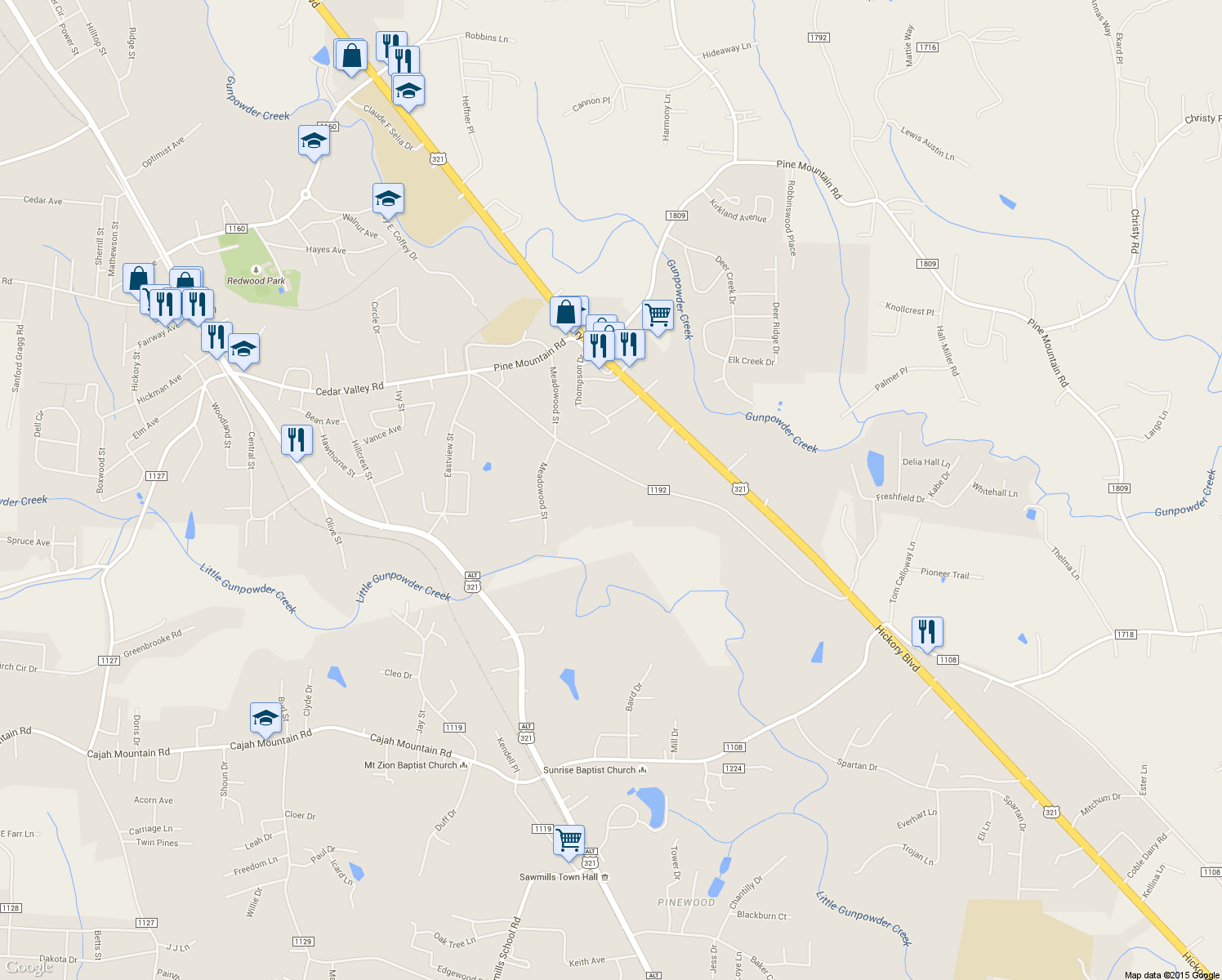 map of restaurants, bars, coffee shops, grocery stores, and more near 340 Cedar Valley Rd in Hudson