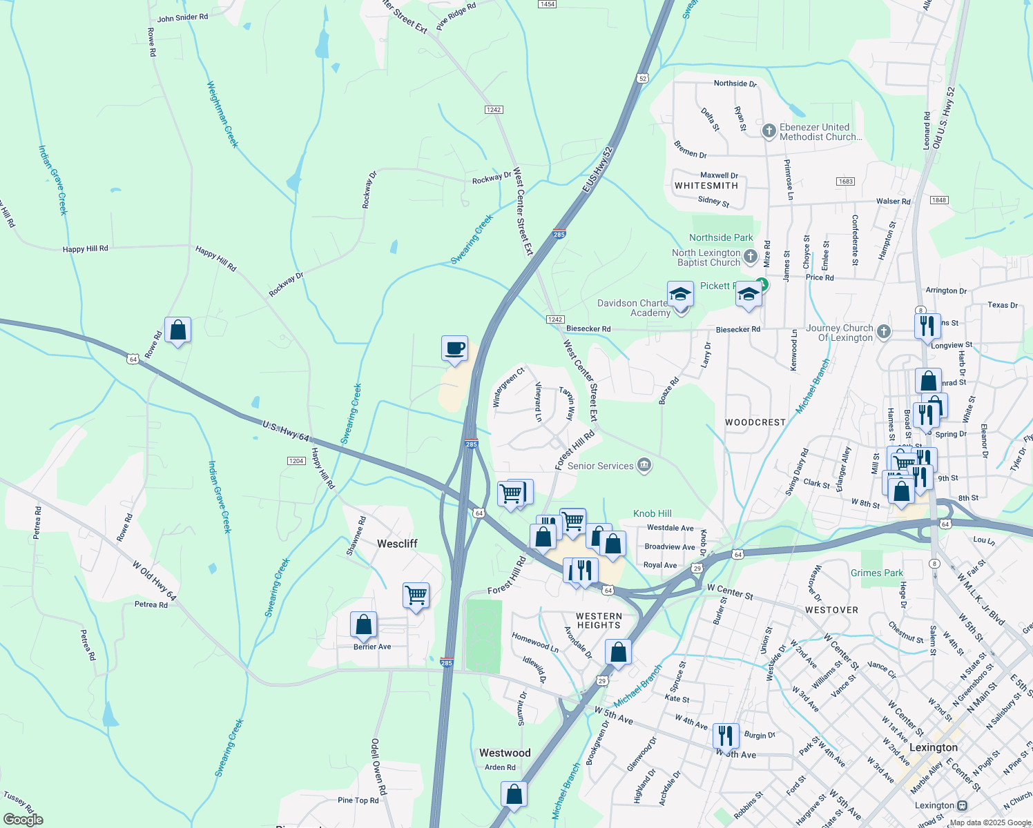 map of restaurants, bars, coffee shops, grocery stores, and more near 117 Saintsbury Place in Lexington