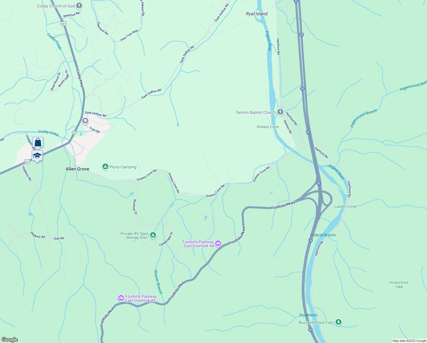map of restaurants, bars, coffee shops, grocery stores, and more near 2442 Dairy Road in Cosby