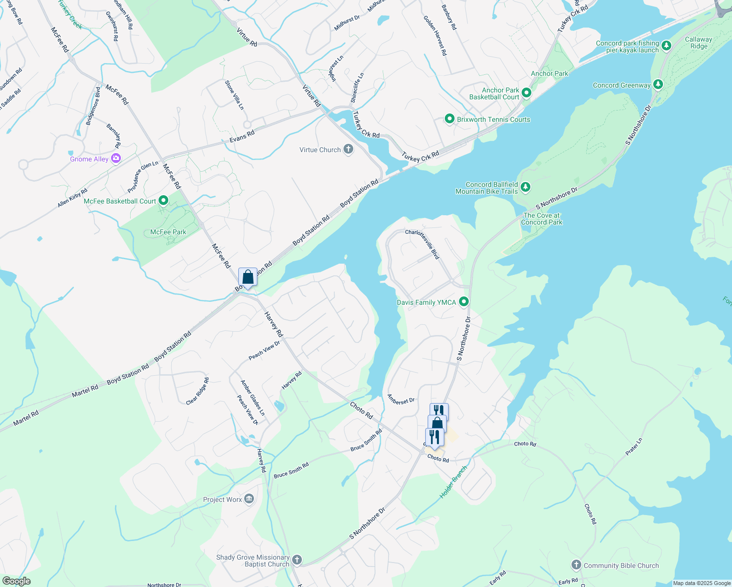map of restaurants, bars, coffee shops, grocery stores, and more near 12411 Mallard Bay Dr in Knoxville